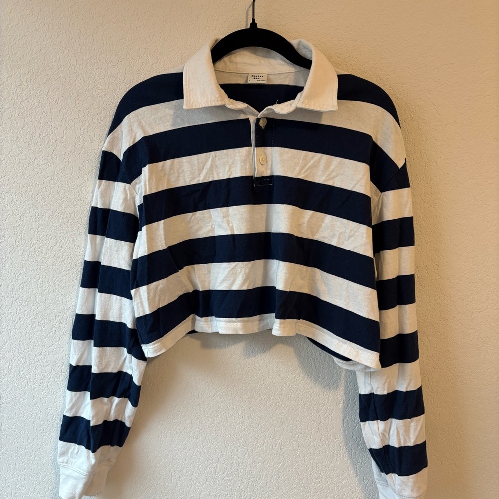 Aritzia Sunday Best  Roland Rugby Polo Cropped Collared Shirt 100% cotton - Picture 3 of 6